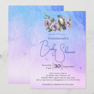 Invitación Fiesta de Bebé con Acuarela Pastel de Colibrí
