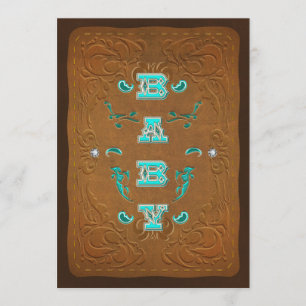 Invitación Fiesta de Bebé con Aspecto de Cuero Marrón Rústico