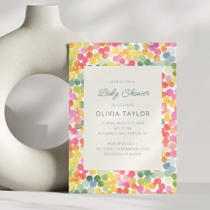 Invitación Fiesta de Bebé con Confeti de Acuarela Colorida