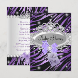 Invitación Fiesta de Bebé con Estampado de Cebra Morada y Tia