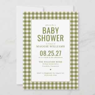 Invitación Fiesta de Bebé con Estampado de Gingham Verde sin