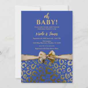 Invitación Fiesta de Bebé con Estampado de Leopardo Glam Azul