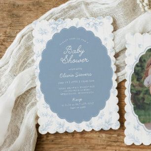 Invitación Fiesta de Bebé con Estampado Floral Azul Toile Ant