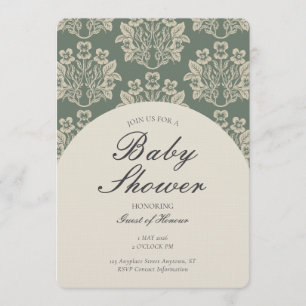 Invitación Fiesta de bebé con estampado floral damasco vintag