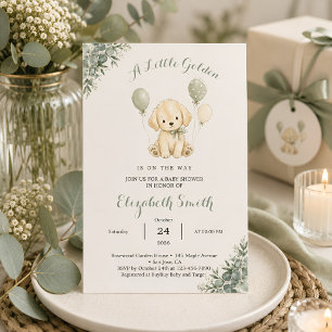 Invitación Fiesta de Bebé con Eucalipto Verde Salvia y Golden