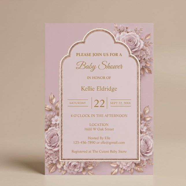 Invitación Fiesta de Bebé con Floral Malva (Subido por el creador)