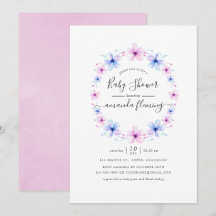 Invitación Fiesta de Bebé con Flores Rosadas y Azules Pastel