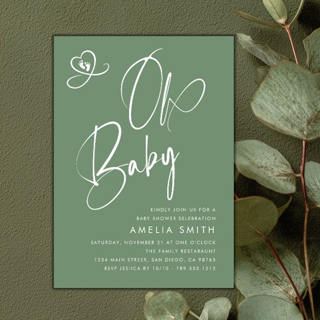 Invitación Fiesta de Bebé con Guión Verde Salvia (Subido por el creador)