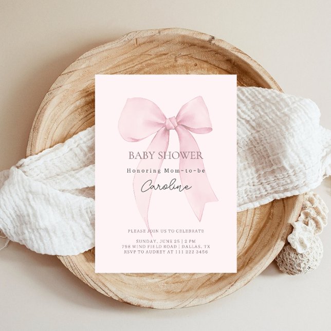 Invitación Fiesta de Bebé con Lazo Coquette (Subido por el creador)