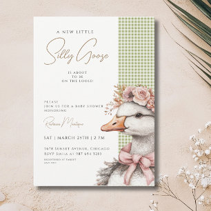 Invitación Fiesta de Bebé con Lazo de Flor de Cuadros Verdes