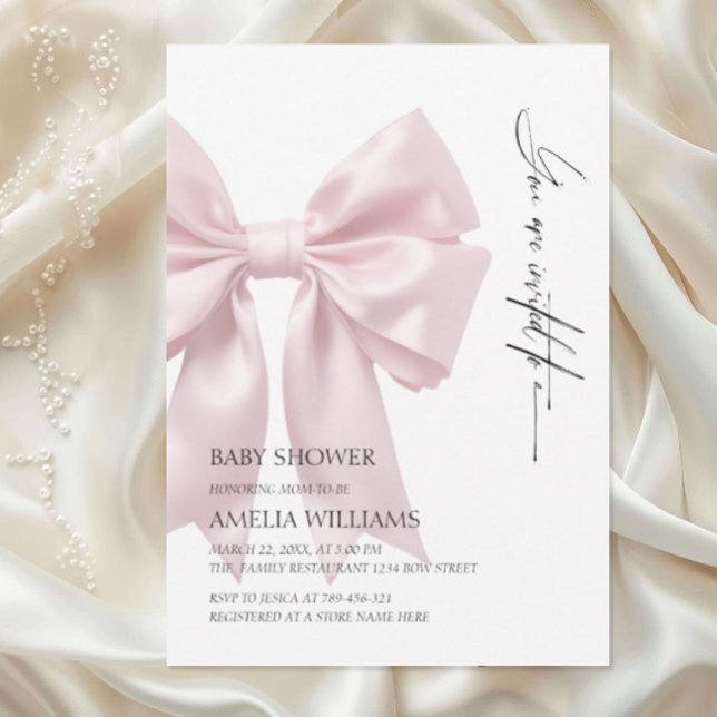 Invitación Fiesta de Bebé con Lazo de Satén Rosa (Subido por el creador)