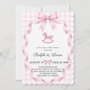 Invitación Fiesta de Bebé con Lazo Escocés de Lujo Vintage