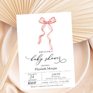 Invitación Fiesta de Bebé con Lazo Rosa de Lunares