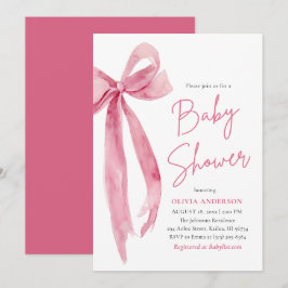 Invitación Fiesta de Bebé con Lazo Rosa Moderno y Adorable