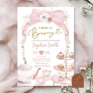 Invitación Fiesta de Bebé con Lazo Rosa Perla