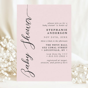 Invitación Fiesta de Bebé con Letra Moderna Simple Rosa Claro