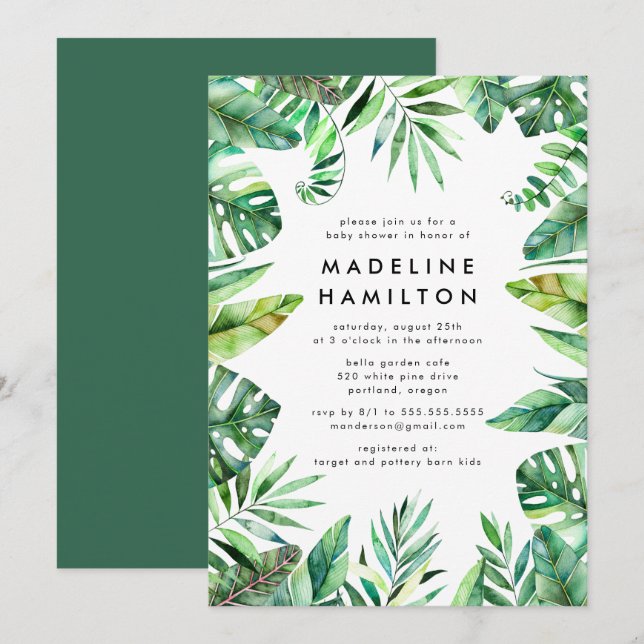 Invitación Fiesta de Bebé con Marco de Selva Tropical sin Gén (Anverso / Reverso)