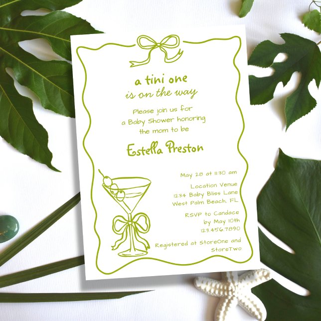 Invitación Fiesta de Bebé con Martini Sucio Verde Divertida y (Subido por el creador)