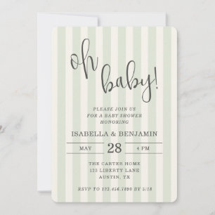 Invitación Fiesta de Bebé con Rayas Verdes de Género Neutral 