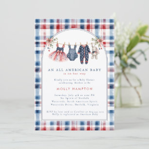 Invitación Fiesta de Bebé con Ropa Patriótica Americana