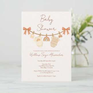 Invitación Fiesta de Bebé con Ropa Tendida Boho Neutral