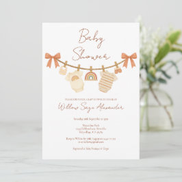 Invitación Fiesta de Bebé con Ropa Tendida Boho Neutral