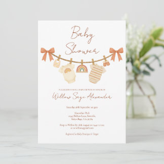 Invitación Fiesta de Bebé con Ropa Tendida Boho Neutral