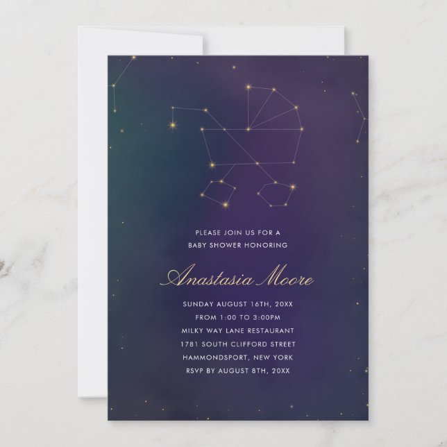 Invitación Fiesta de bebé con tema celestial (Anverso)