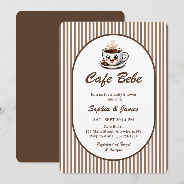 Invitación Fiesta de Bebé con Tema de Café Bebe Cute Cafe (Anverso / Reverso)