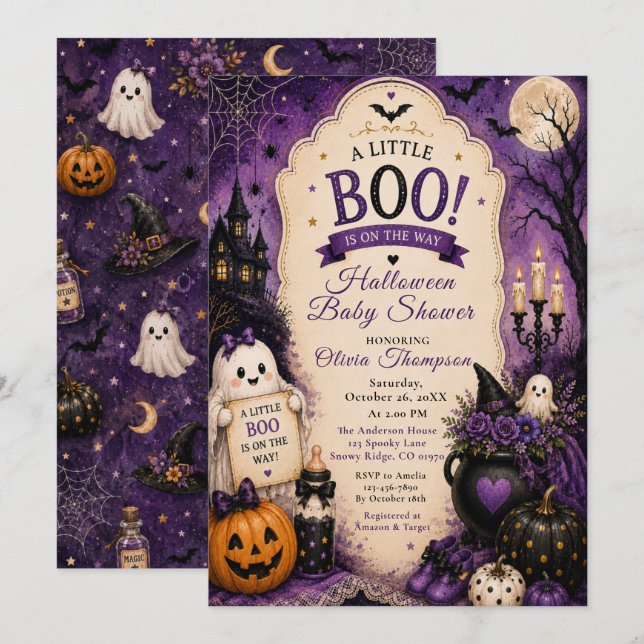 Invitación Fiesta de Bebé con Tema de Halloween (Anverso / Reverso)
