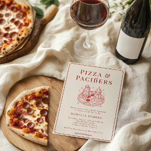Invitación Fiesta de Bebé con Tema Italiano de Pizza y Chupet