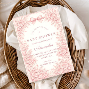 Invitación Fiesta de Bebé con Toile Floral Rosa