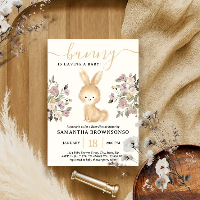 Invitación Fiesta de bebé conejo floral de primavera (Subido por el creador)