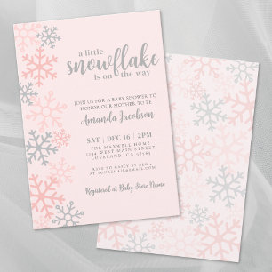 Invitación Fiesta de Bebé Copo de Nieve Rosa de Invierno