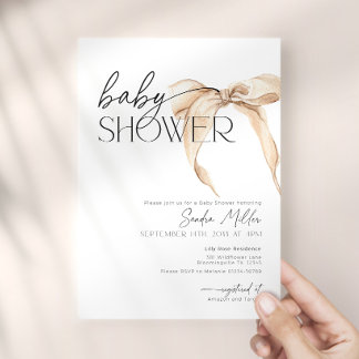 Invitación Fiesta de Bebé Coqueta con Lazo Beige