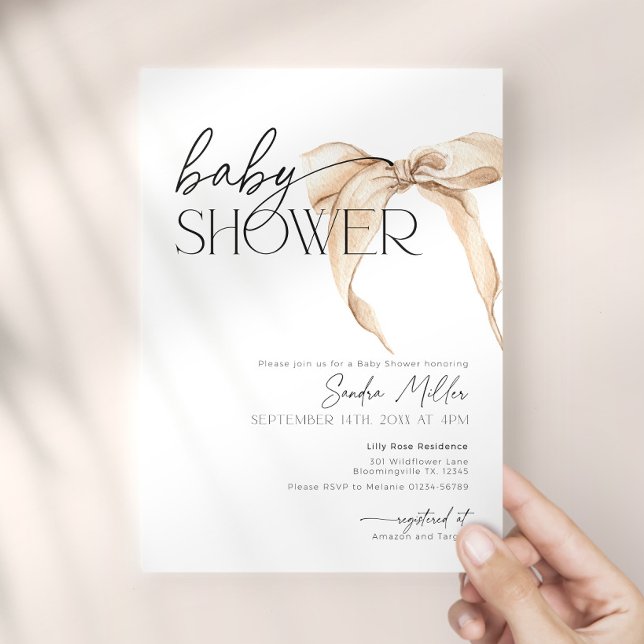 Invitación Fiesta de Bebé Coqueta con Lazo Beige (Subido por el creador)