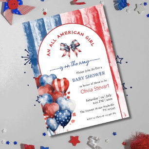 Invitación Fiesta de Bebé Coquette Americana 4 de Julio