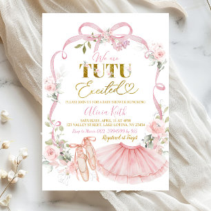 Invitación Fiesta de bebé Coquette Ballet con lazo floral ros