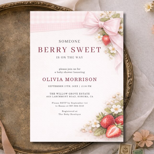 Invitación Fiesta de Bebé Coquette Bow Berry Sweet Fresa (Subido por el creador)