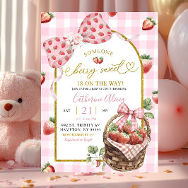 Invitación Fiesta de Bebé Coquette de lazo rosa de Gingham de