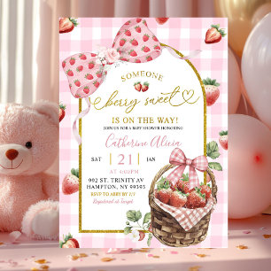 Invitación Fiesta de Bebé Coquette de lazo rosa de Gingham de