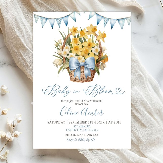 Invitación Fiesta de Bebé Coquette Floral Azul de Primavera (Subido por el creador)