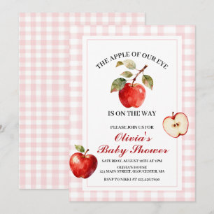 Invitación Fiesta de bebé Coquette manzana con lazo rosa