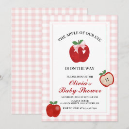 Invitación Fiesta de bebé Coquette manzana lazo rosa