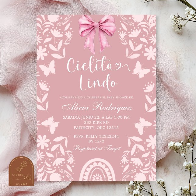 Invitación Fiesta de Bebé Coquette Rosa Talavera Cielito Lind (Subido por el creador)