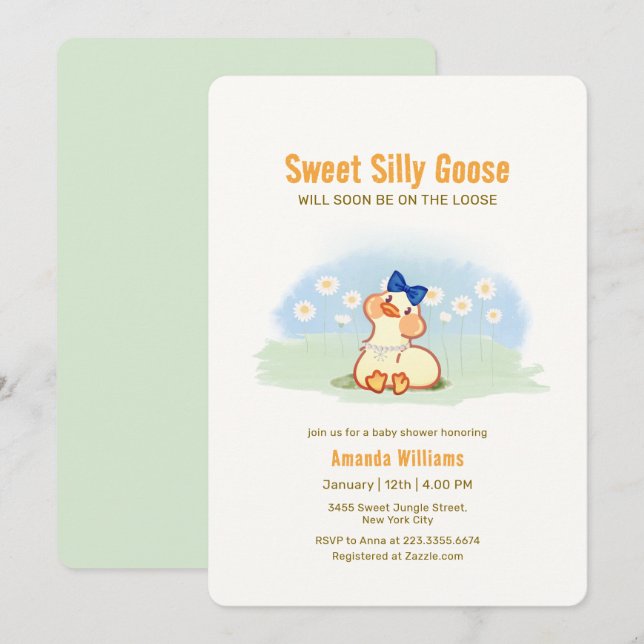Invitación Fiesta de Bebé Coquette Silly Goose Daisy Flower (Anverso / Reverso)