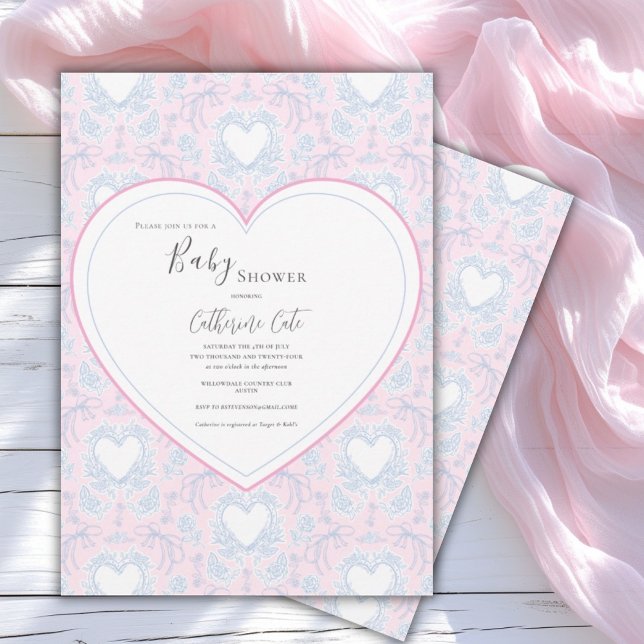 Invitación Fiesta de Bebé Corazón Caprichoso Azul Rosa  (Subido por el creador)