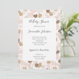 Invitación Fiesta de Bebé Corazones Rosa Crema Marrón Rubor