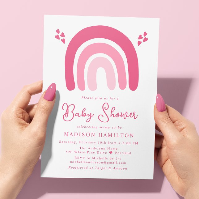 Invitación Fiesta de Bebé Corazones Rosados y Arcoíris (Subido por el creador)