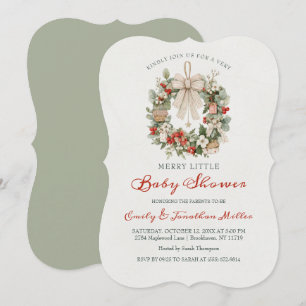 Invitación Fiesta de Bebé Corona de Navidad Alegre